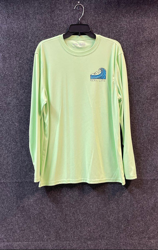 Reel Life Men's Green Long Sleeve Wave Graphic Performance Sun Shirt Sz XL