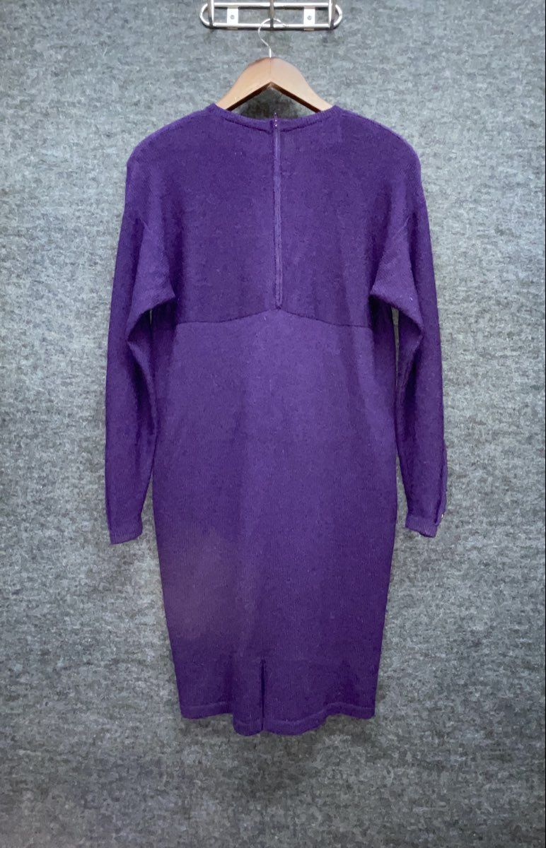 Vintage 90s Steve Fabrikant Women's Purple Knit Tunic Sweater Gold Buttons