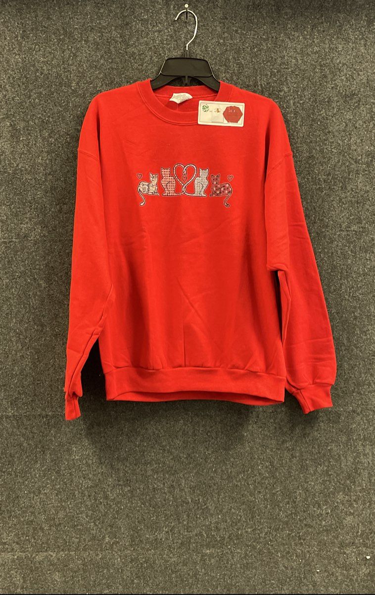 Jerzees Women's Red Vintage 90s Kittens Cats Hearts Sweatshirt NWT Sz L