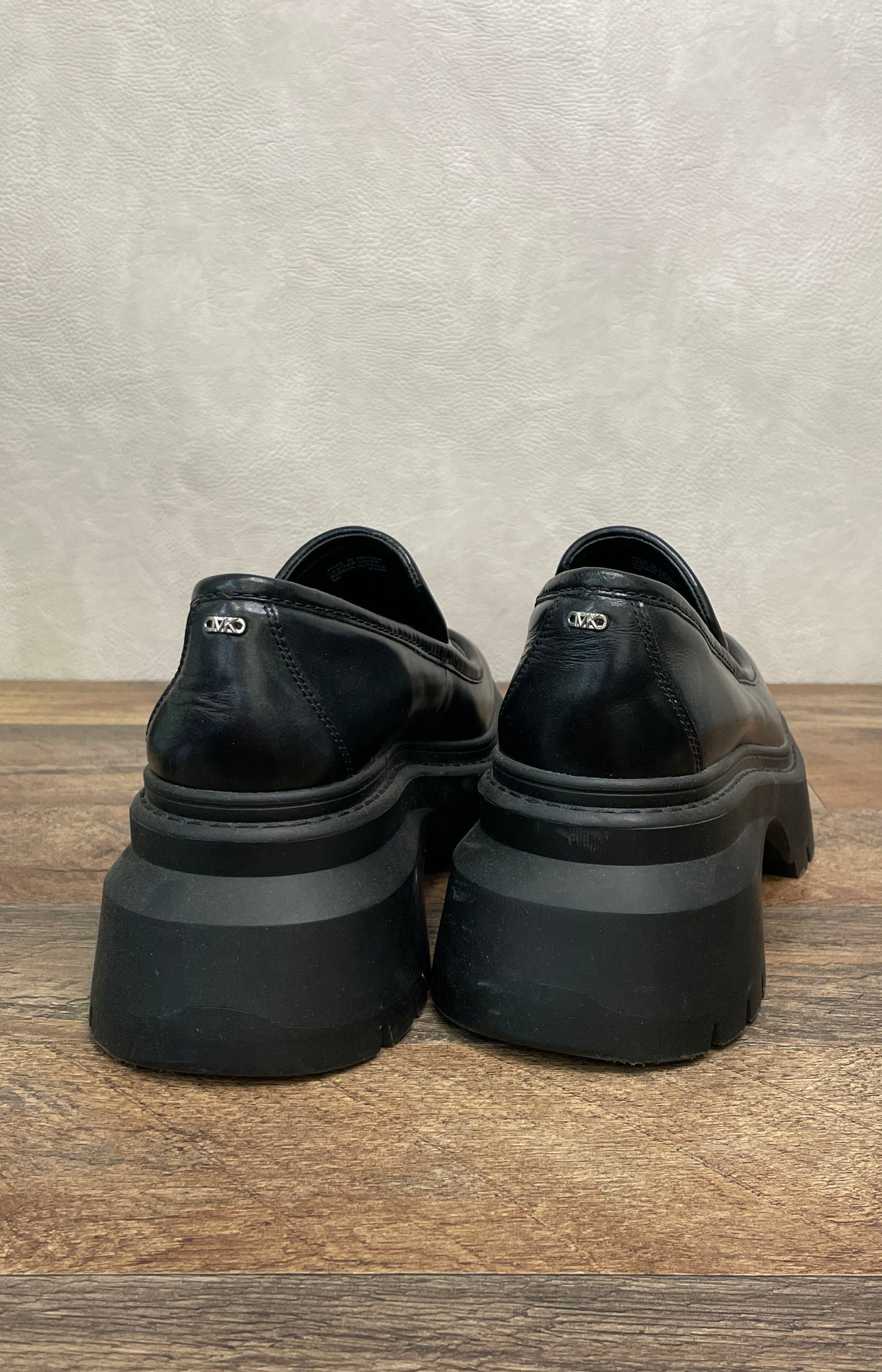 Michael Kors Black Leather Corey Platform Lug Sole Loafers Women's Size 8