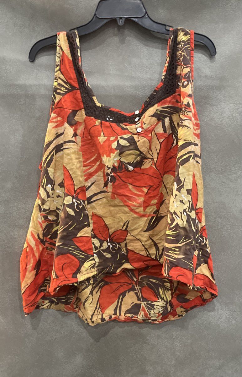 Avenue Women's Orange Tropical Floral Sleeveless Cotton Top Tank Size 26/28