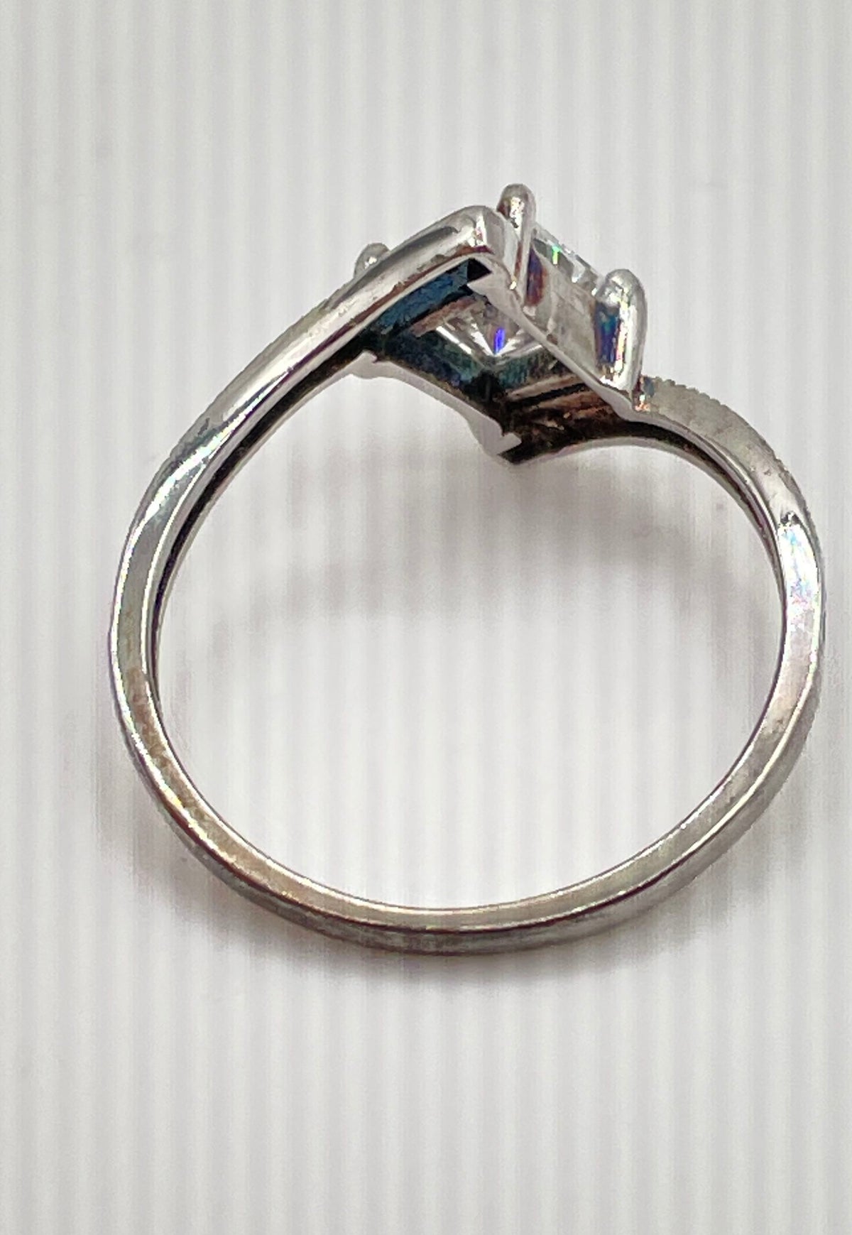 925 Sterling Silver Princess-Cut CZ Half Pavé Bypass Ring 1.9g