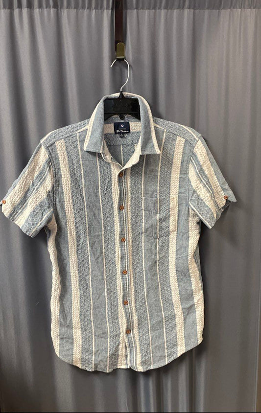 Ben Sherman Men's Blue White Textured Knit Vertical Stripe Button Up Shirt Sz M