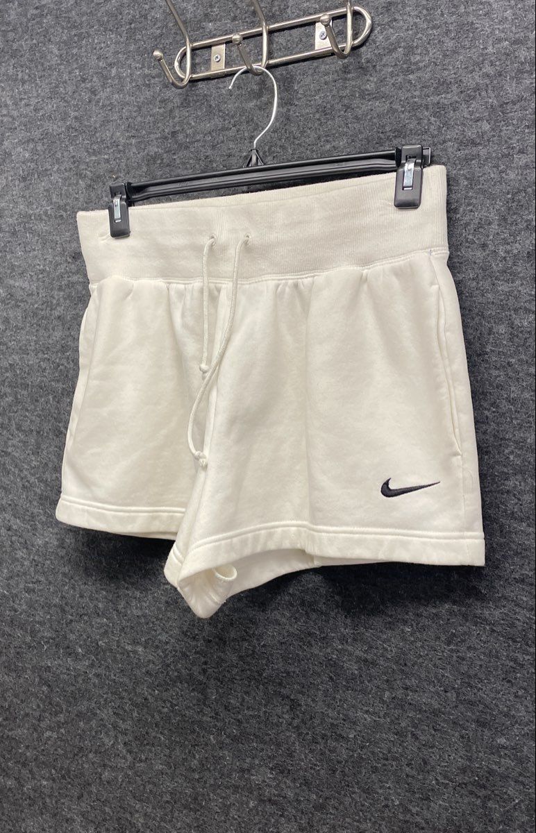 Nike Women's Cream Fleece Sweat Shorts High Waisted Drawstring Sz L