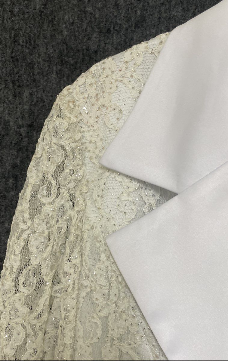 R&M Richards Women's White Lace Sequin Formal Blazer Rhinestone Clasp Sz 14