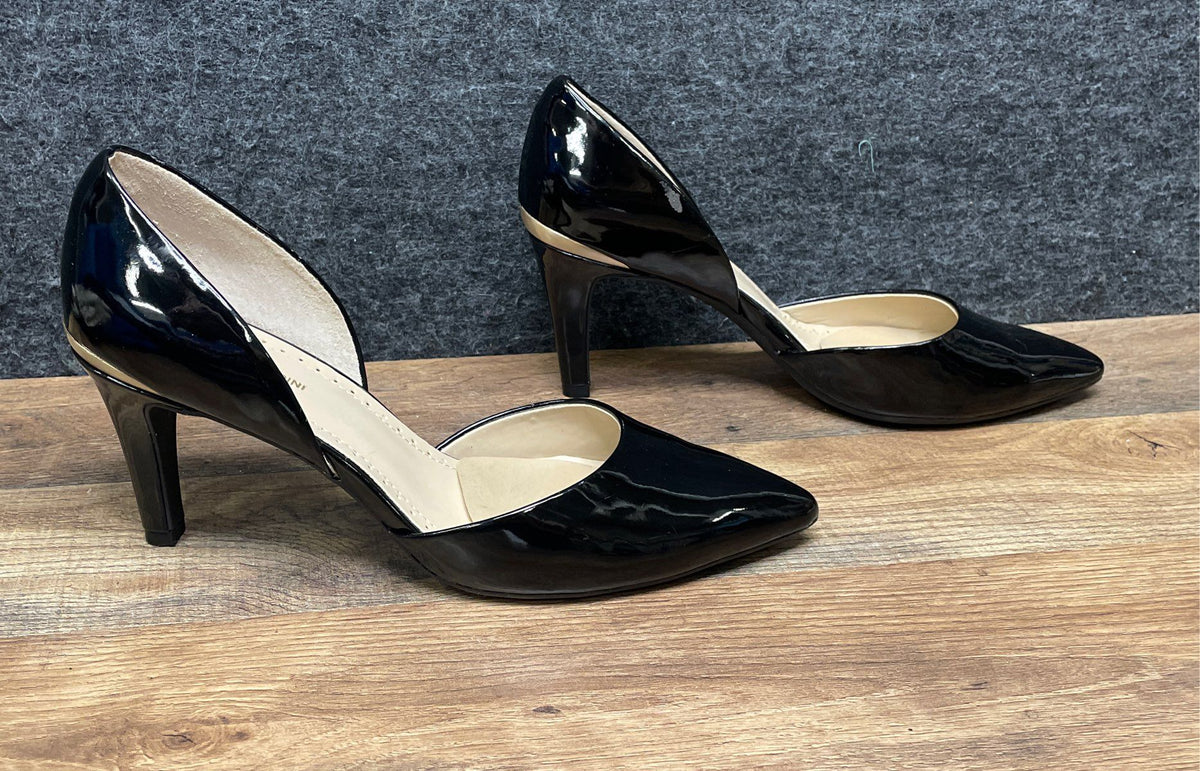 Adrienne Vittadini Black Patent D'Orsay Pointed Toe Heels Size 8