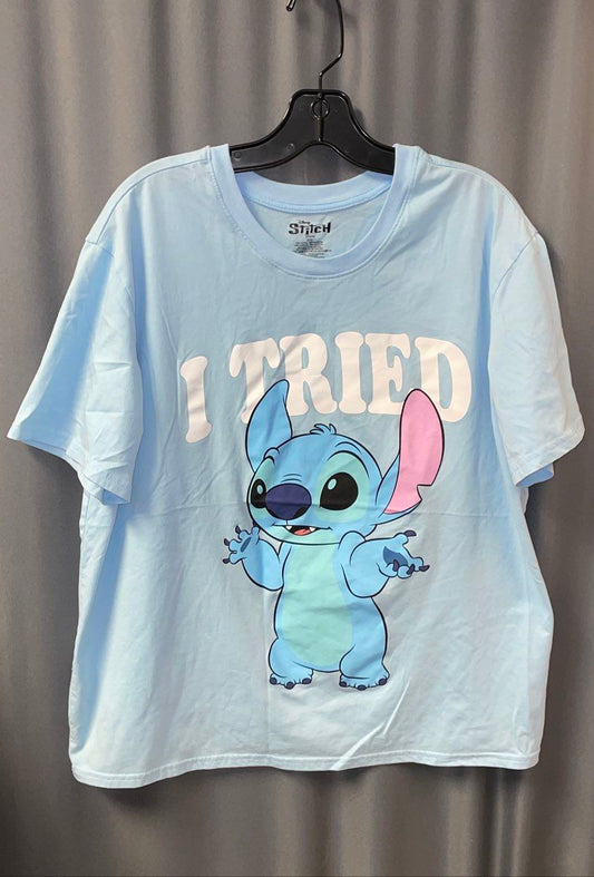 Disney Lilo & Stitch "I Tried" Graphic T-Shirt Mens Light Blue Size XXL