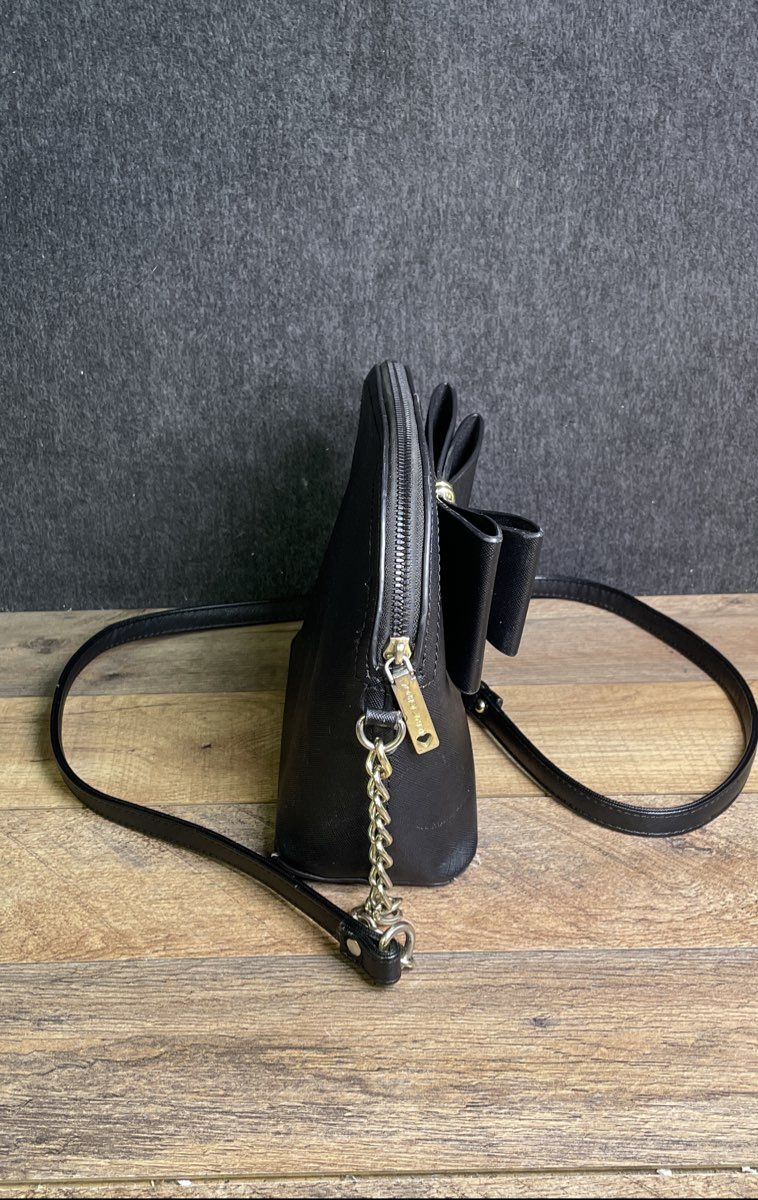 Betsey Johnson Black Saffiano Bow Crossbody Bag Gold Hardware