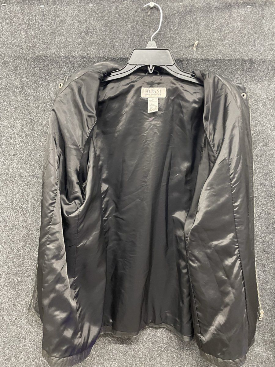 Alfani Women's Black Genuine Leather Zip Front Collared Jacket Size XL