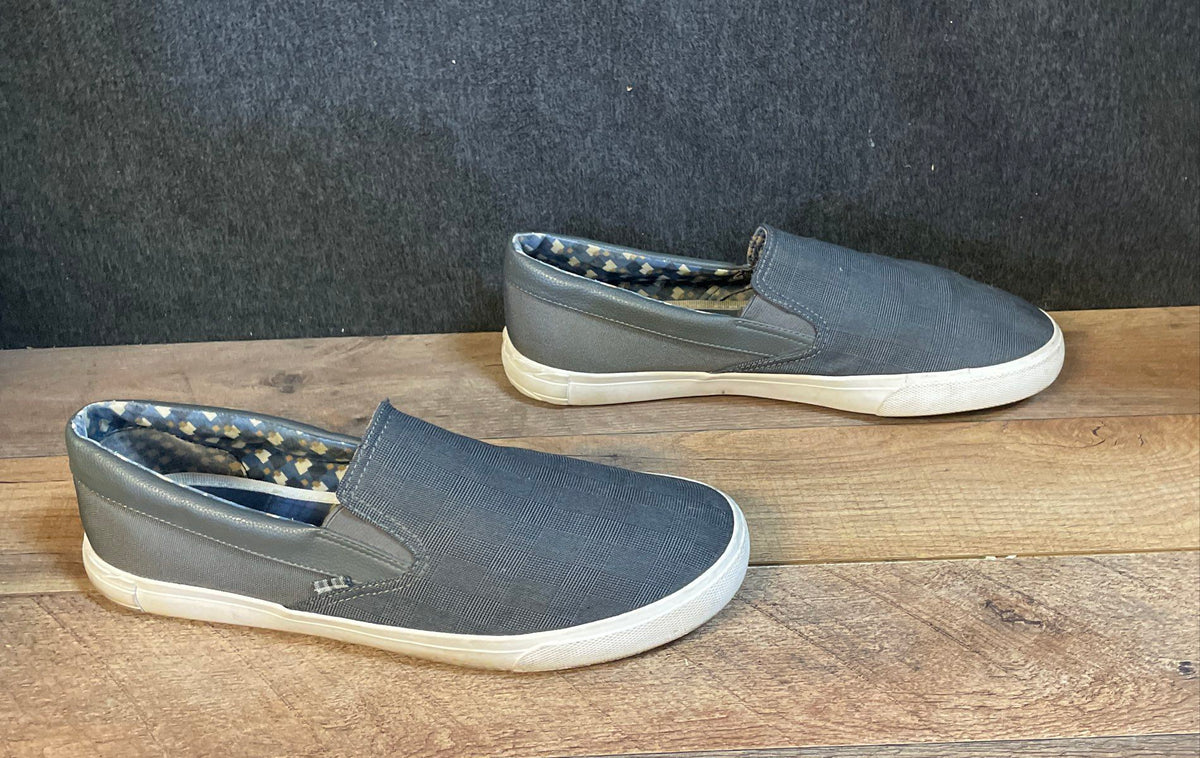 Ben Sherman Gray Canvas Plaid Toe Slip-On Sneakers Men's Size 12 UK 11 EU 46