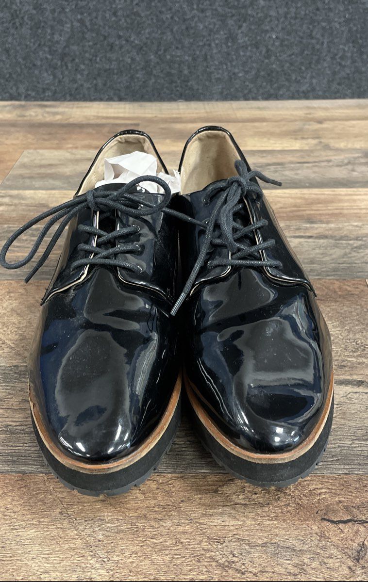 Aldo Black Patent Leather Platform Lug Sole Oxford Shoes Women's Size 11