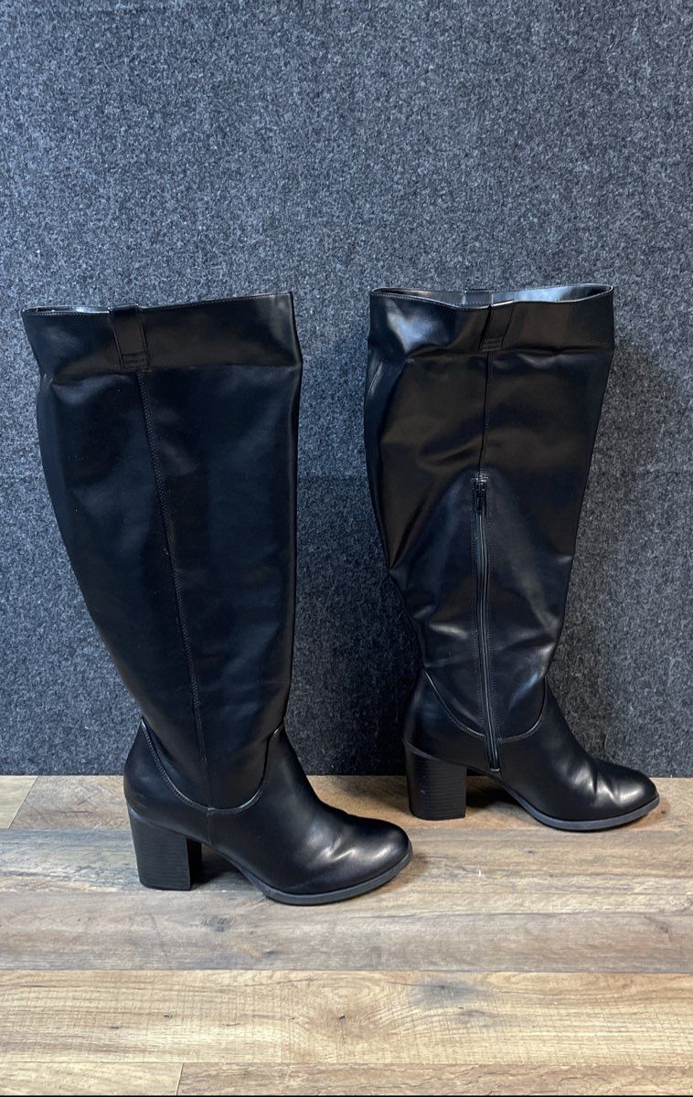 DexFlex Comfort Black Tall Knee High Block Heel Boots Women's Size 10W