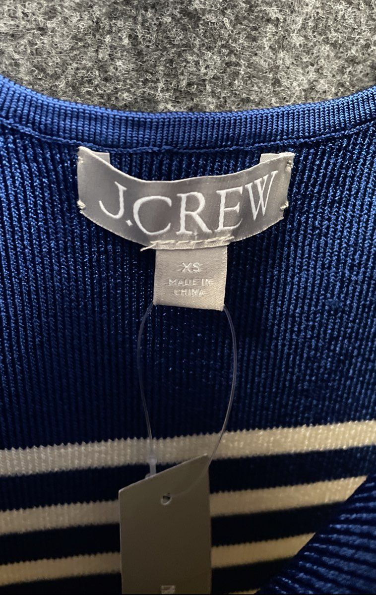 J. Crew Women's Blue White Striped Viscose Knit Midi Sheath Dress Sz XS NWT