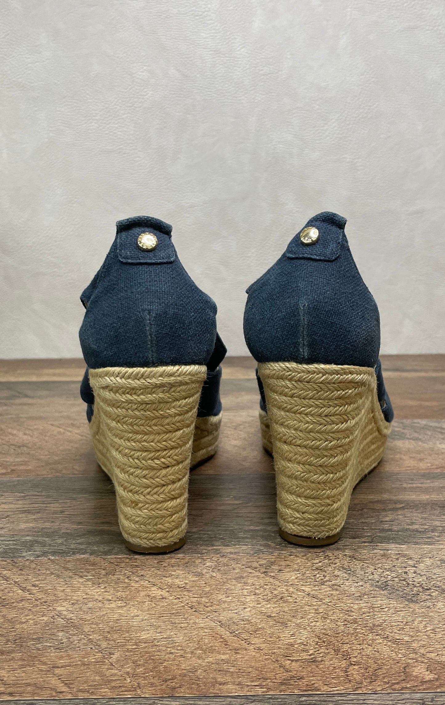 Michael Kors Damita Navy Denim Wedge Espadrille Sandals Women's Size 8