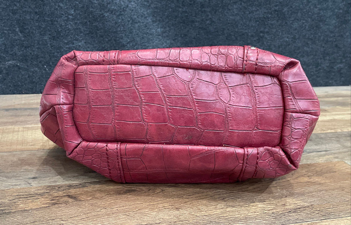 Relic Maroon Leather Croc Embossed Studded Tote Shoulder Bag Purse