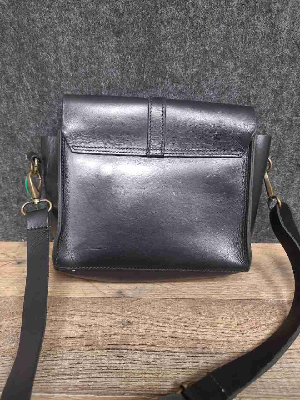 Black Italian Leather Crossbody Messenger Bag VBF Monogram Brass Hardware