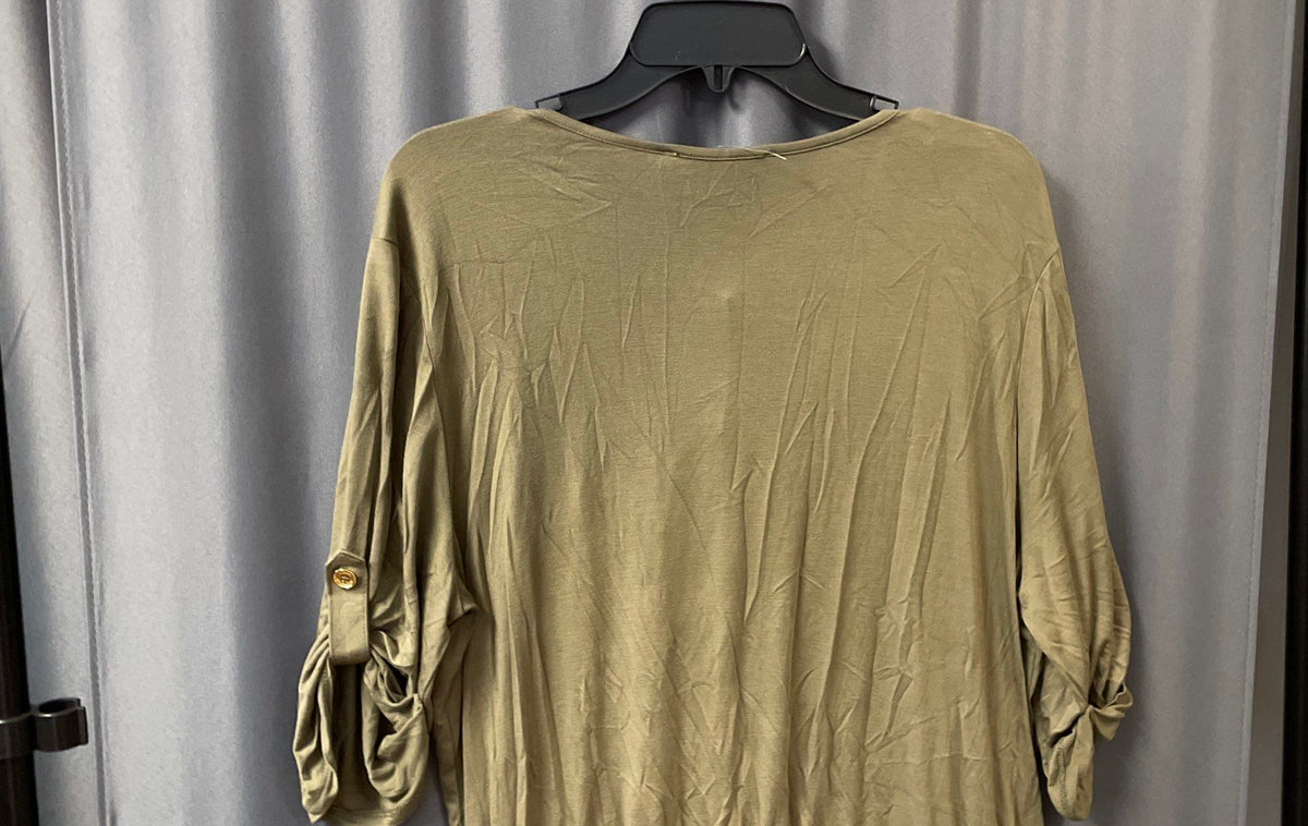 Michael Kors Women's Tunic Safari Green V-Neck Drawstring Roll-Tab Sleeve NWT XL