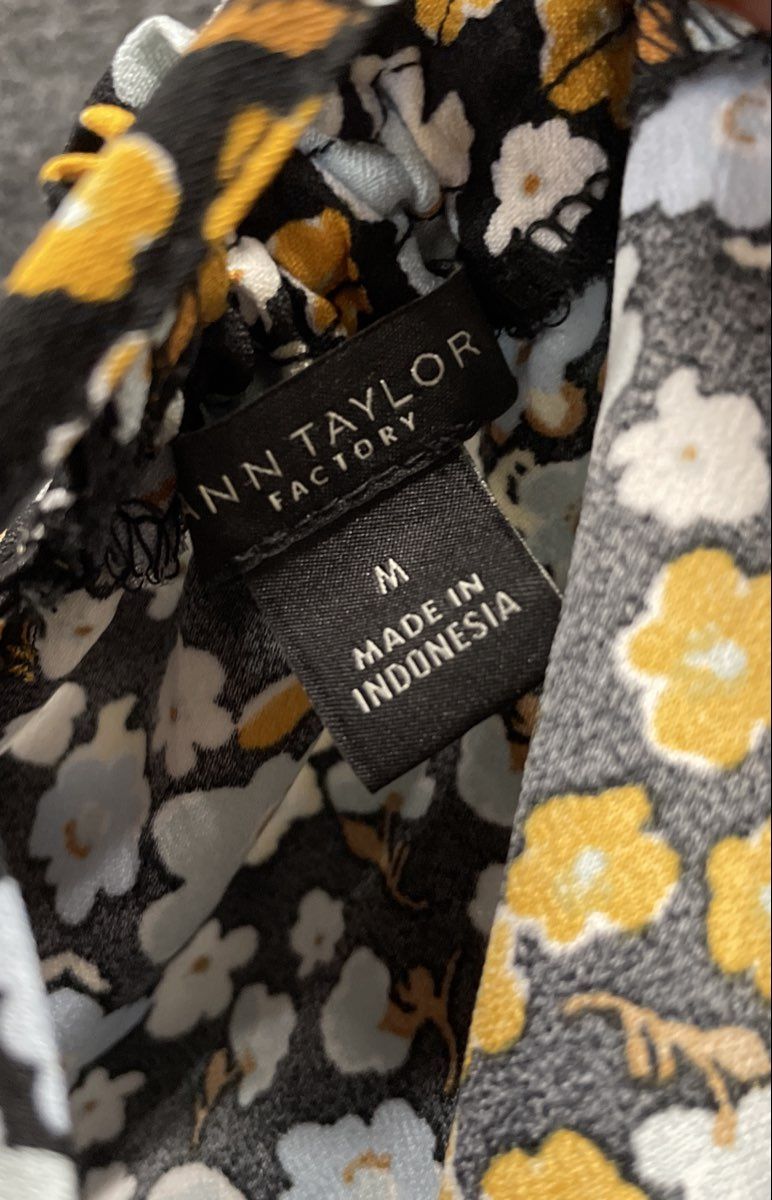 Ann Taylor Factory Women's Black Yellow Floral Sleeveless Halter Dress Sz M