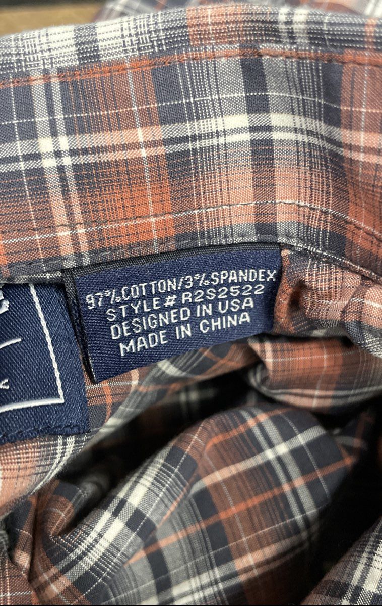 Panhandle Rough Stock Men's Orange Plaid Western Pearl Snap Shirt Sz XL