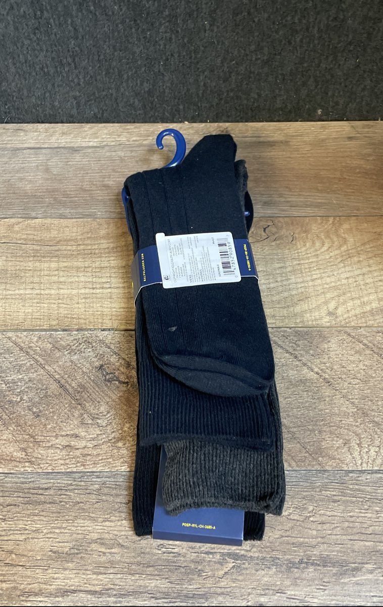 Polo Ralph Lauren Men's 3 Pairs Dress Socks Black Gray Custom Fit Ribbed XL NWT