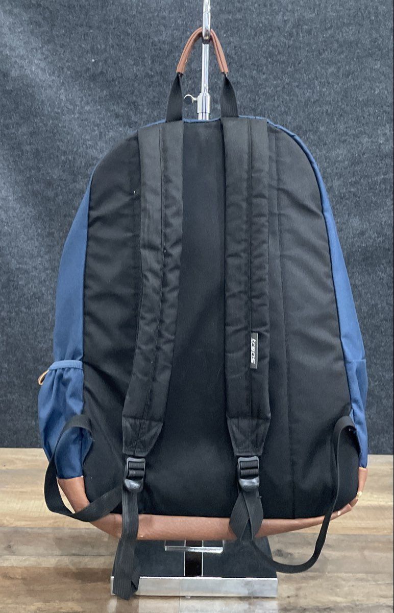 Trans by JanSport Navy Blue Backpack Brown Faux Leather Base Multi-Pocket