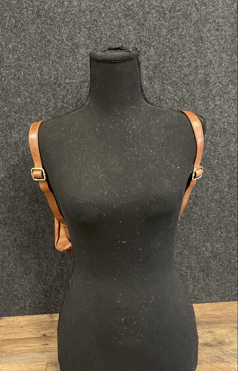Diba True Cognac Brown Leather Flap Backpack Purse Whipstitch Boho Bag