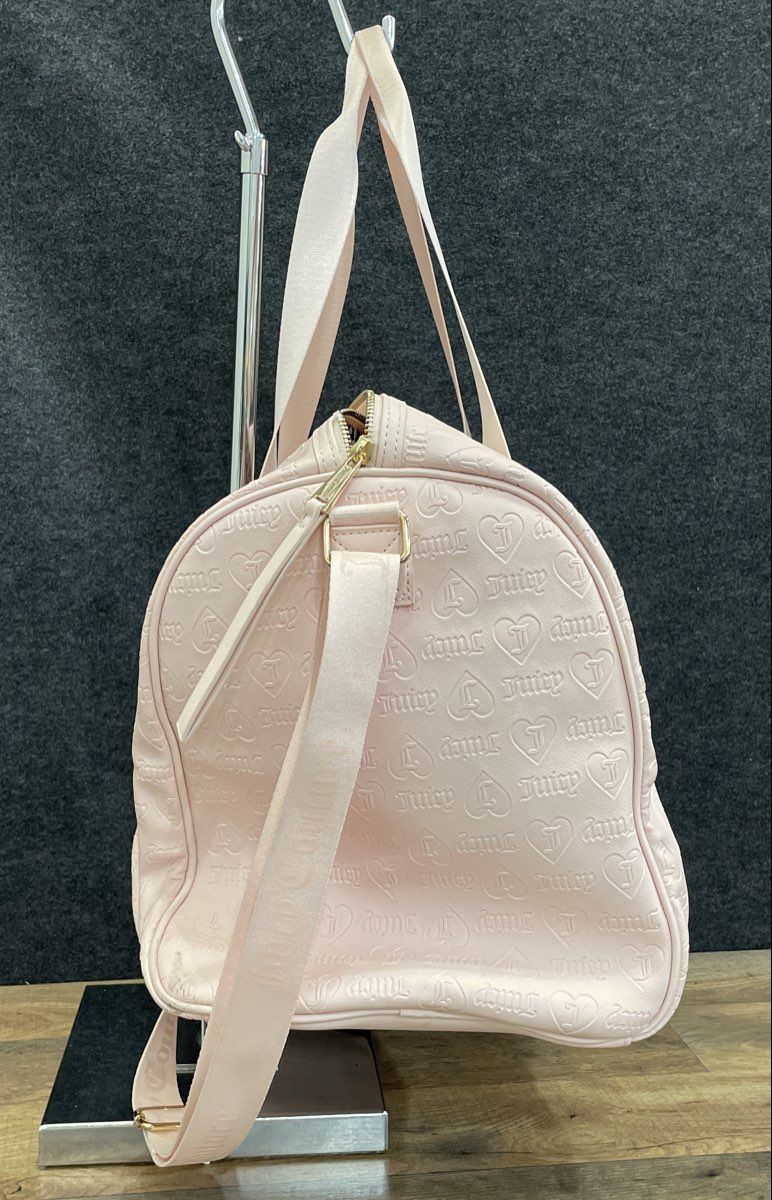 Juicy Couture Pink Leather Embossed Logo Duffle Weekender Travel Bag Large