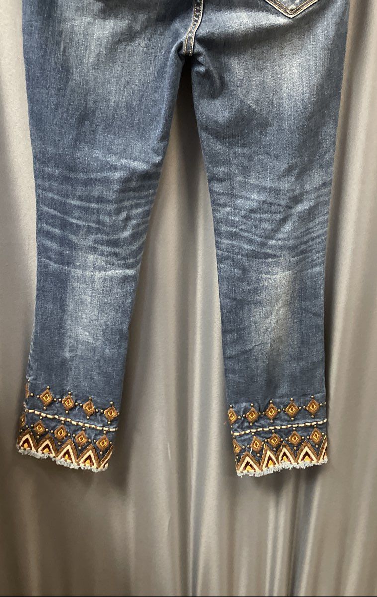 Driftwood Women's Colette Blue Embroidered Beaded Ankle Jeans Sz 26x26
