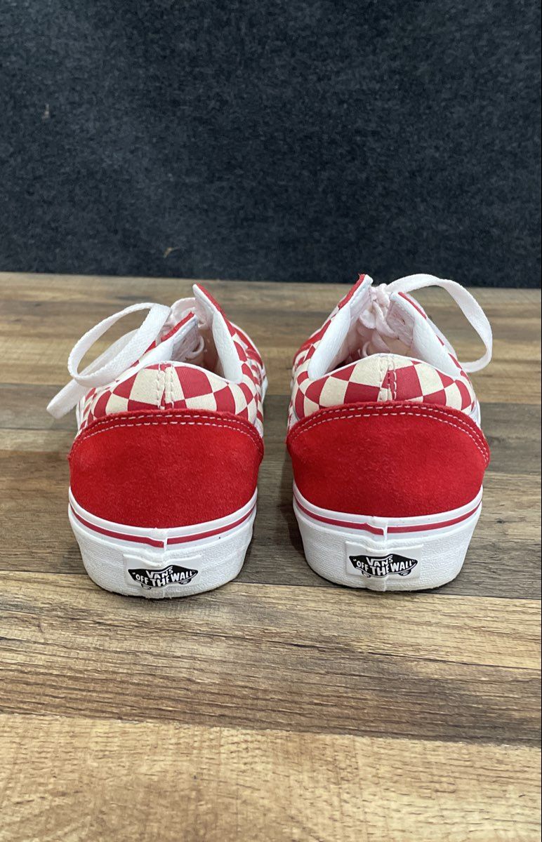Vans Old Skool Checkerboard Racing Red White Sneakers Size Men 8 Women 9.5