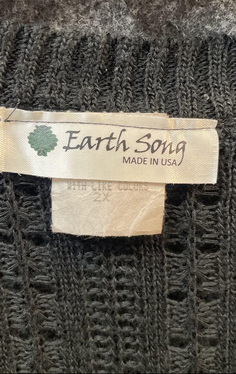 Earth Song Women's Black Pointelle Crochet Cardigan Vintage 90s Sz 2X