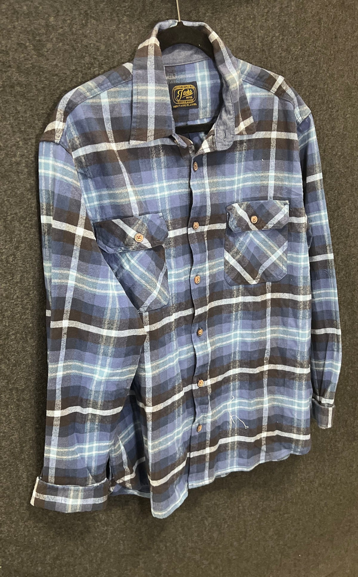Jachs Men's Blue Plaid Heritage Flannel Long Sleeve Button Up Shirt Size XL