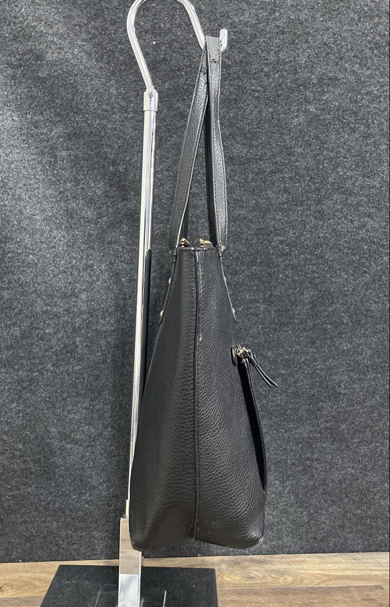 Anne Klein Black Pebbled Leather Large Zip Top Tote Bag Gold Hardware