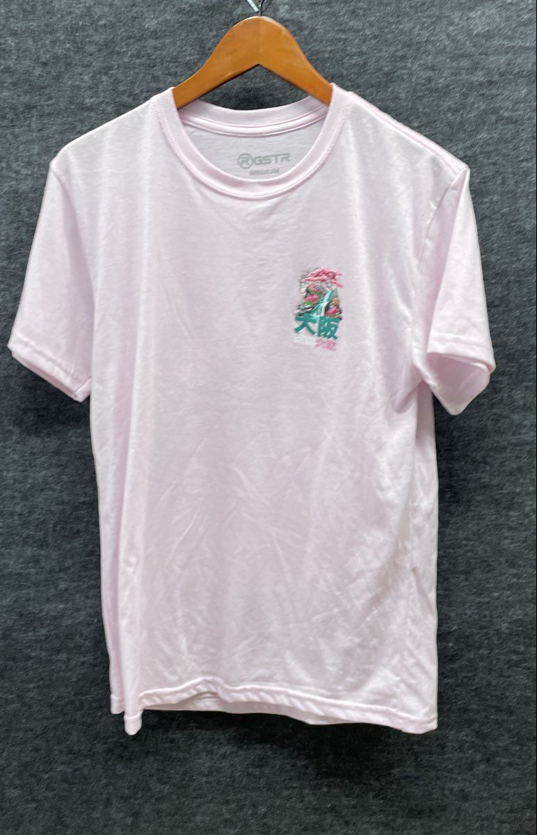 RGSTAR Men's Pink Osaka Japan Cherry Blossom Waterfall Graphic T-Shirt Sz M