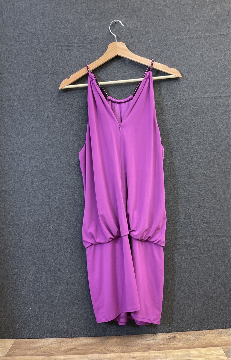 Laundry By Shelli Segal Women's Purple Beaded Strap Draped Cocktail Dress Sz 8