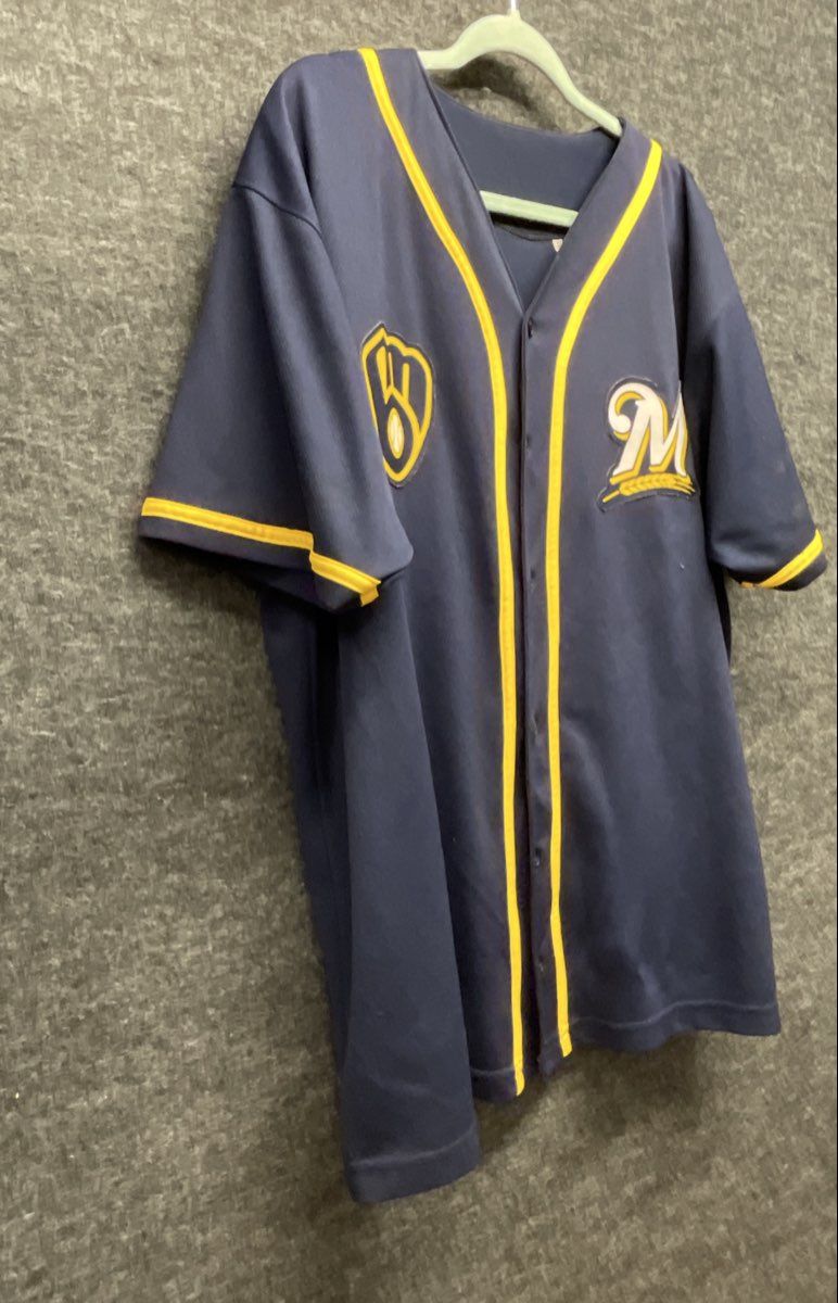 Milwaukee Brewers Gomez #93 Baseball Jersey Navy Blue Button Up Sz 44