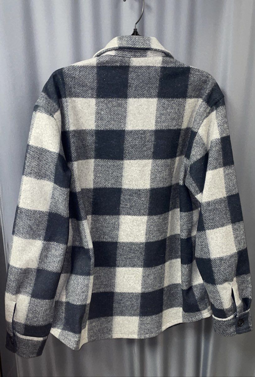 Banana Republic Men's Grey Blue Plaid Buffalo Check Button Up Shirt Jacket Sz L