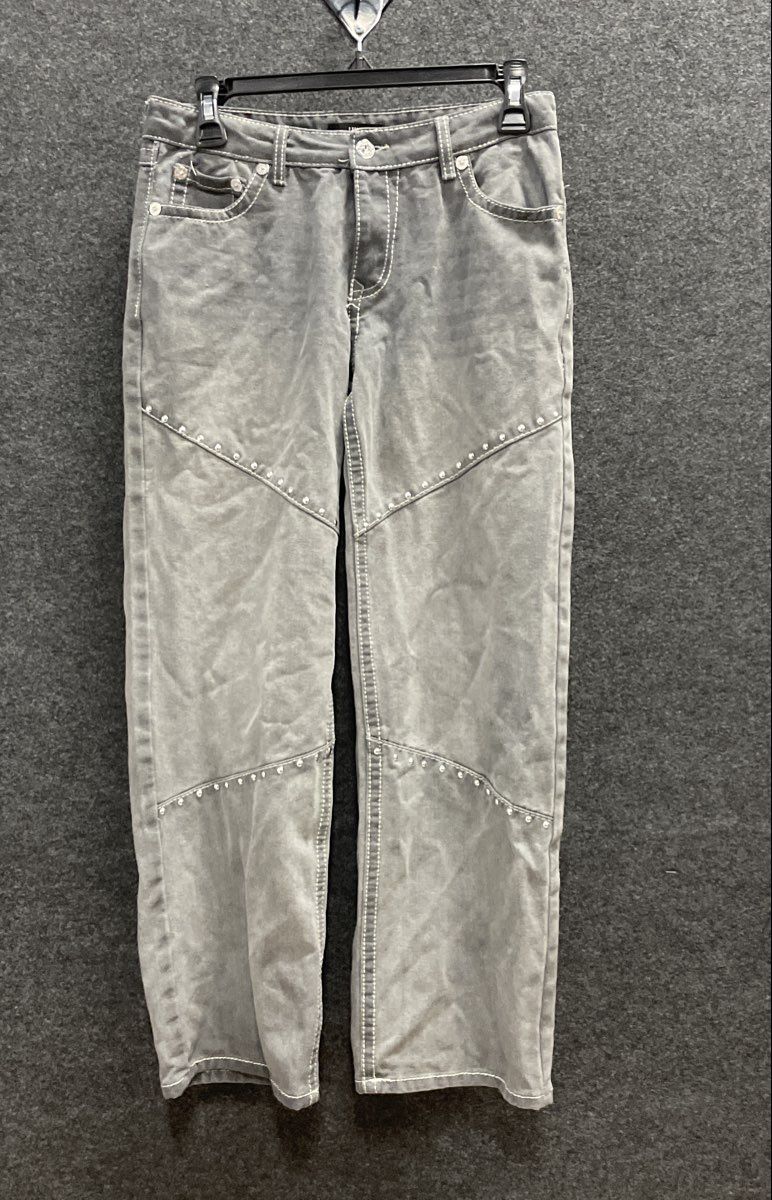 True Religion Girls Leila Mid Rise Wide Leg Studded Gray Denim Jeans Sz 14