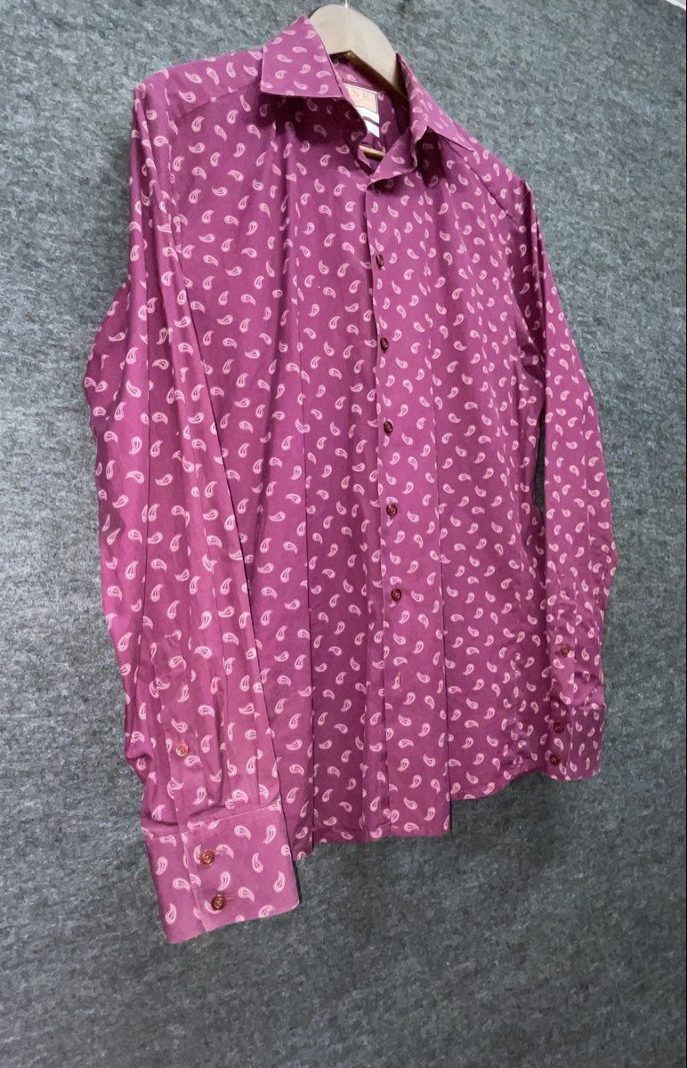 Thomas Pink Men's Purple Paisley Slim Fit Cotton Long Sleeve Shirt Sz 15.5 39