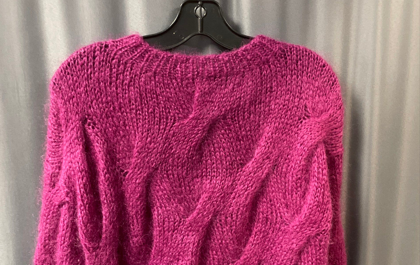 Pridia Women's Fuschia Mohair Wool Cable Knit Pearl Button Cardigan Size M