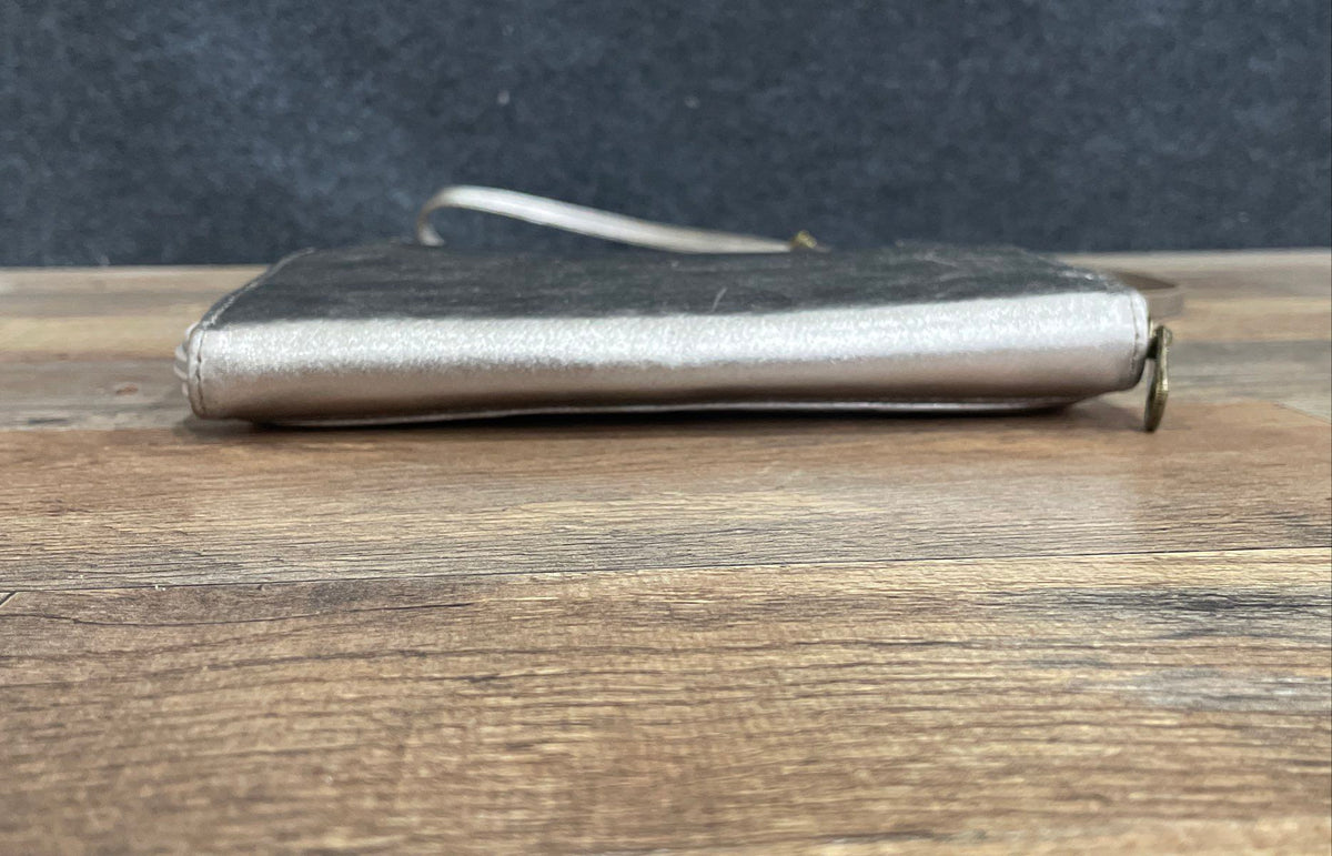 The Sak Silver Metallic Leather Crossbody Wallet on a String Mini Purse