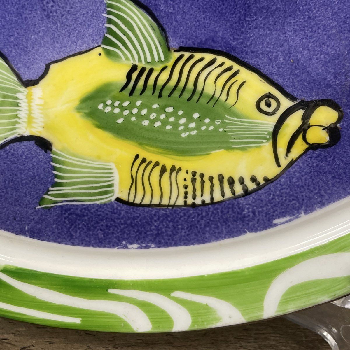Art From Africa Hand Painted Dolphin Plate by Jill Vitrified Hotelware 12.5"
