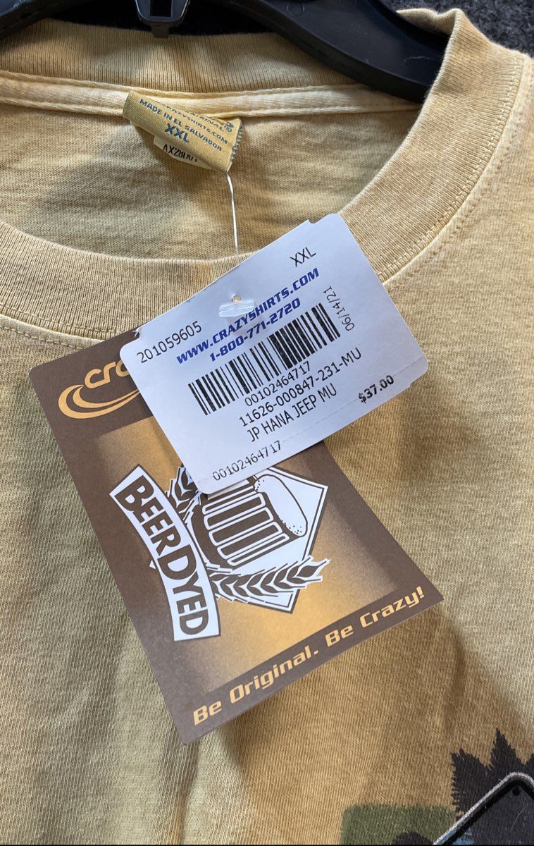 Crazy Shirts Men's Yellow Beer Dyed Road to Hana Jeep Maui T-Shirt Sz XXL NWT