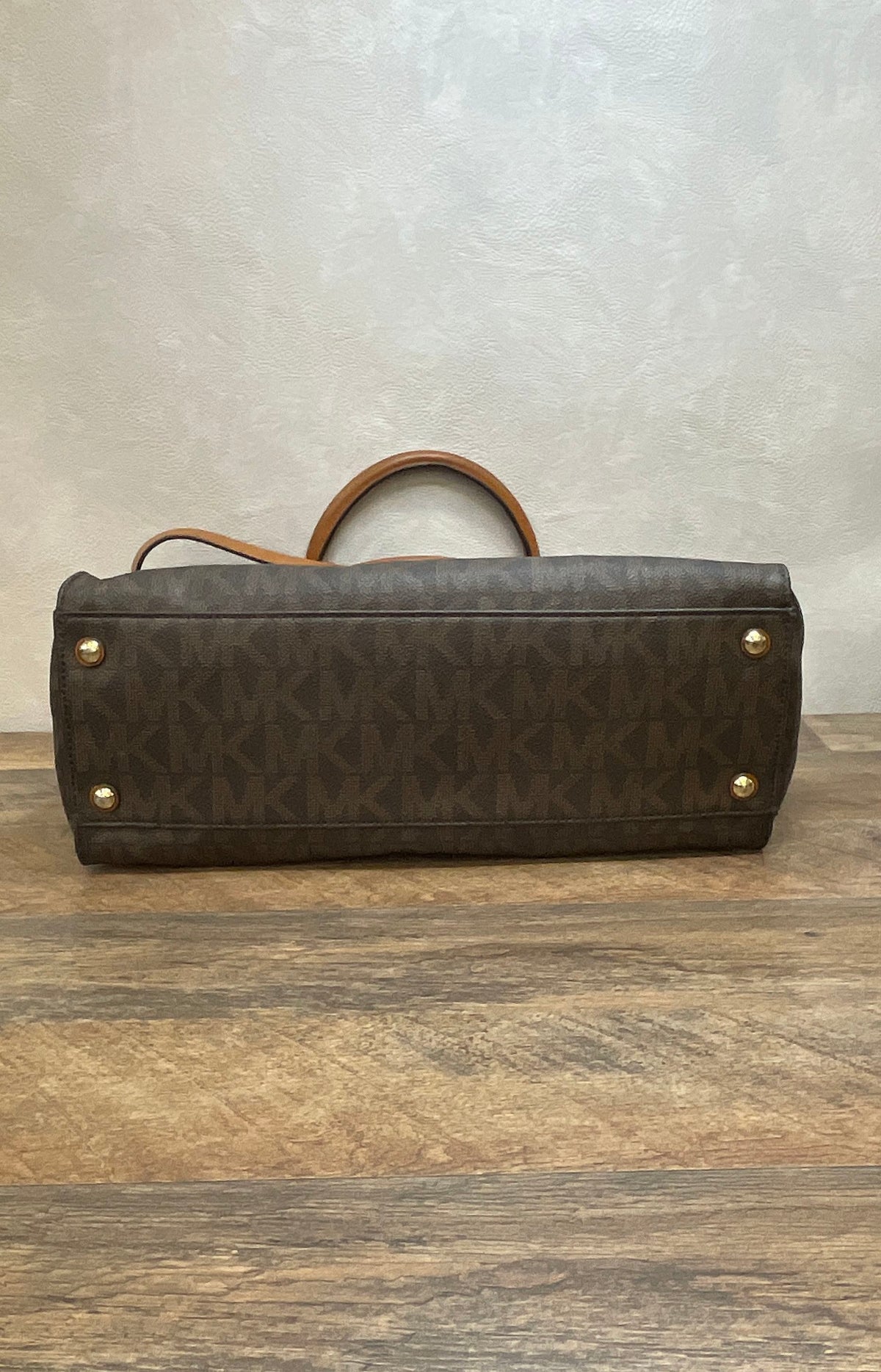 Michael Kors Brown Monogram Hamilton Large Satchel Tote Bag Gold Hardware