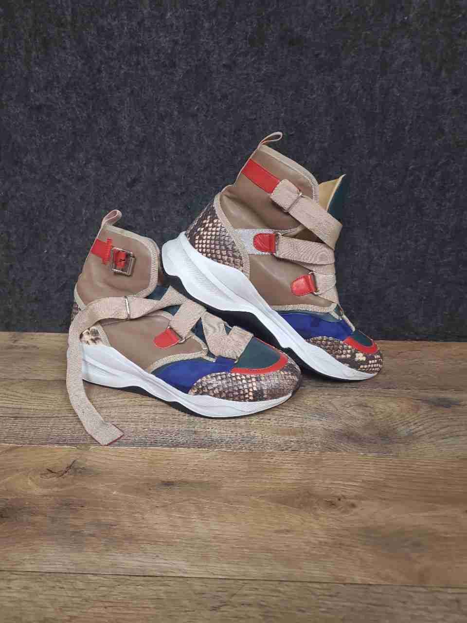 Vinci Multi-Color Snakeskin Leather High Top Sneakers Women's Size 38