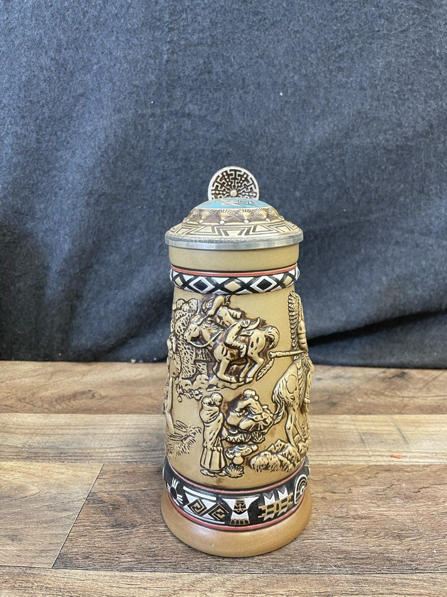 1988 Avon Indians of the American Frontier Stein Ceramarte Brazil Vintage Lidded