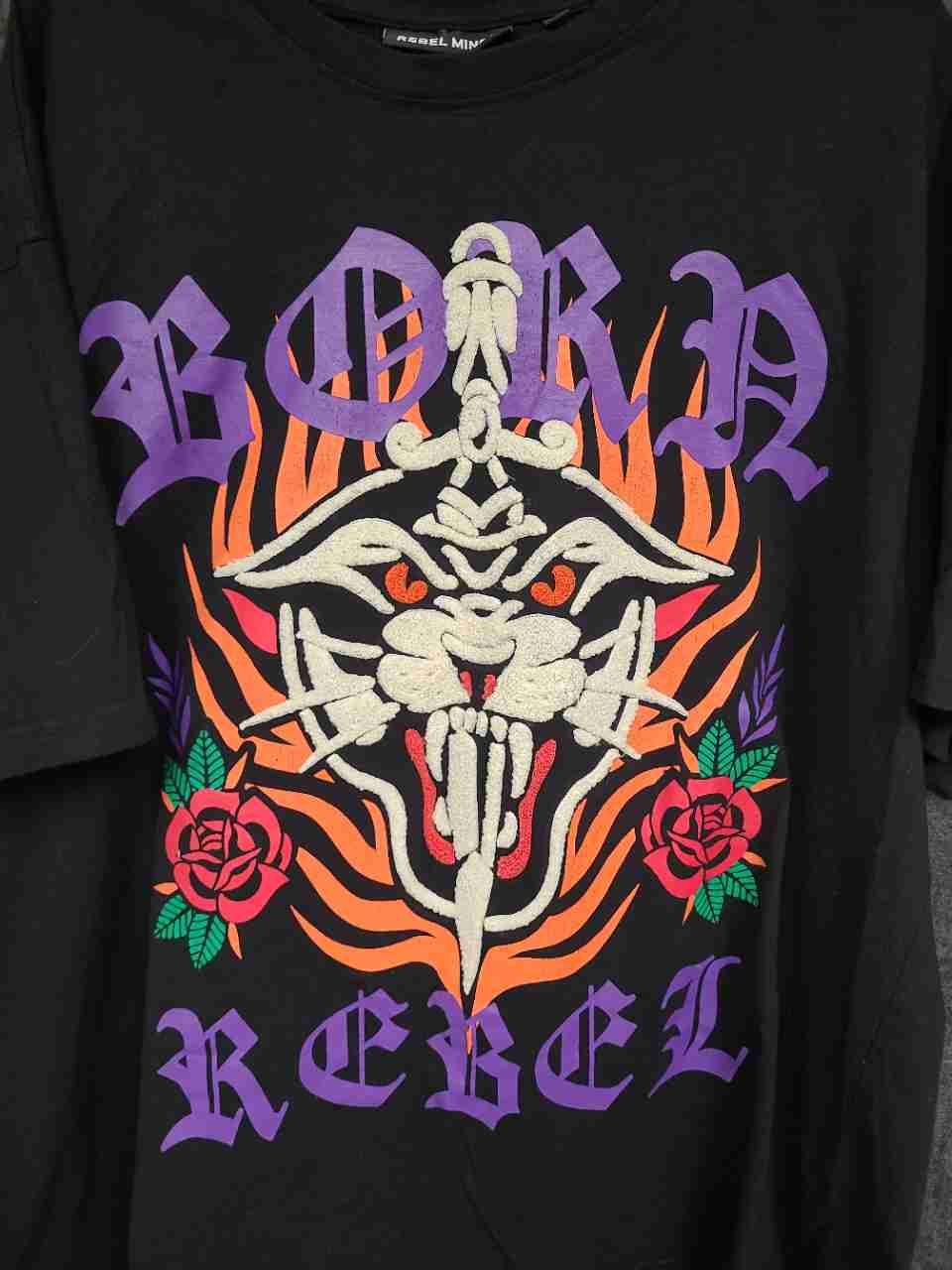 Rebel Minds Born Rebel Tiger Dagger Graphic Streetwear T-Shirt Black Sz 2XL