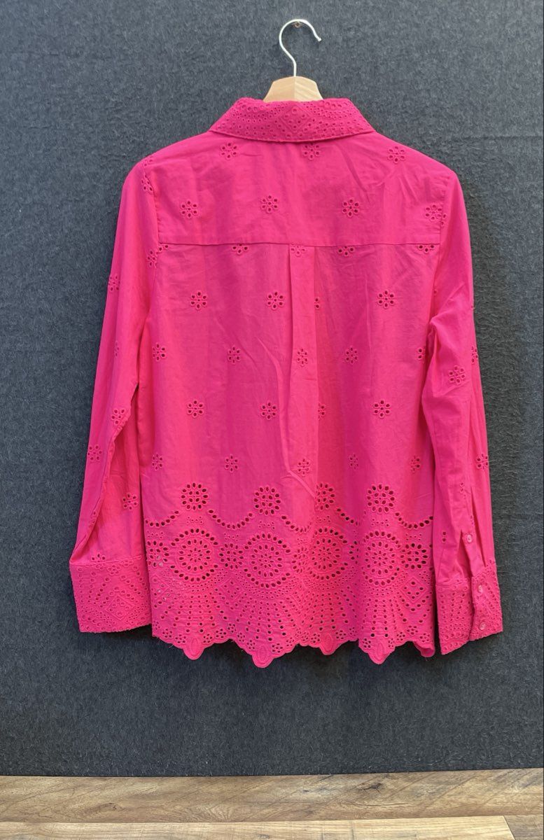 Nanette Nanette Lepore Women's Pink Eyelet Embroidered Scalloped Blouse Sz M
