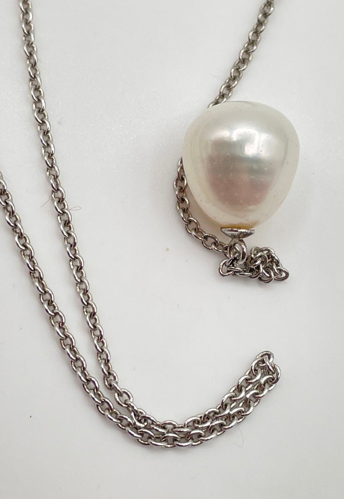 925 Sterling Silver Open Heart Pearl Lariat Necklace 5.1g