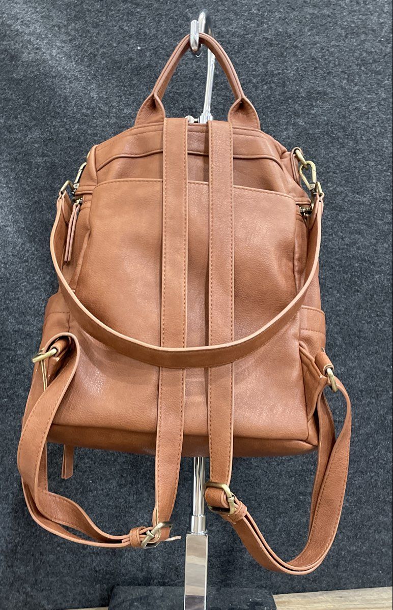 Miztique Brown Leather Convertible Backpack Shoulder Bag Gold Hardware