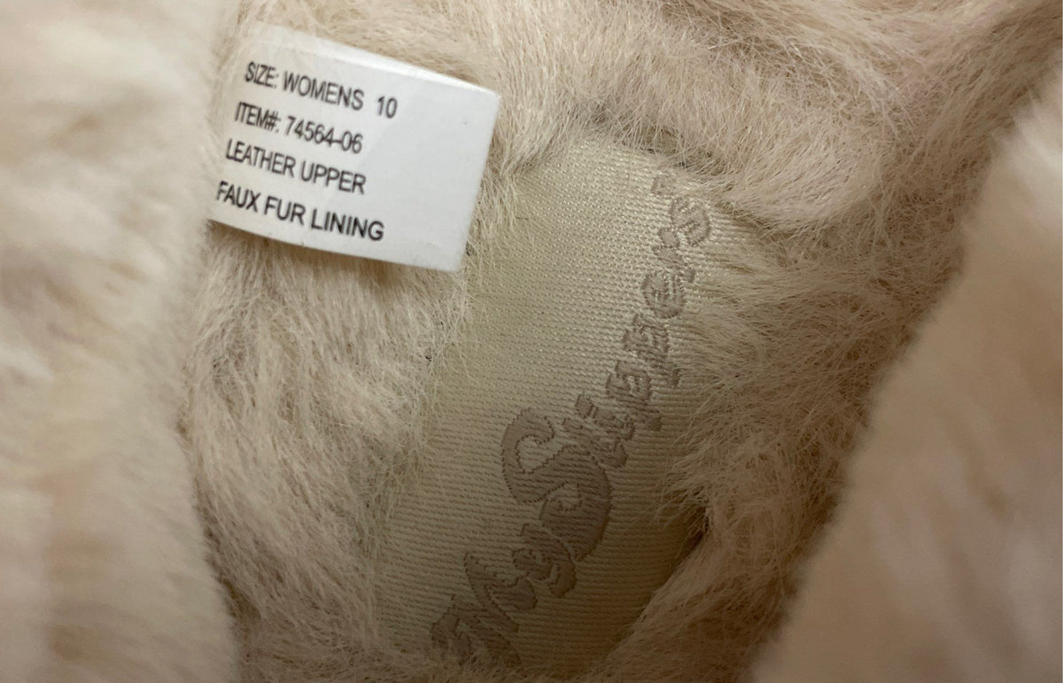 My Slippers Women's Cream Leather Moccasin Faux Fur Lined Size 10